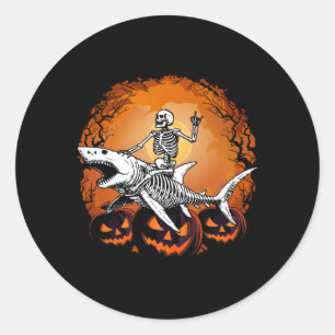 Adesivo Skeleton Riding Shark Lazy Halloween Costume Engra