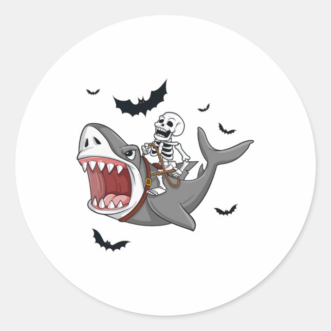 Adesivo Skeleton Riding Shark Scary Halloween Boys Garotas (Frente)