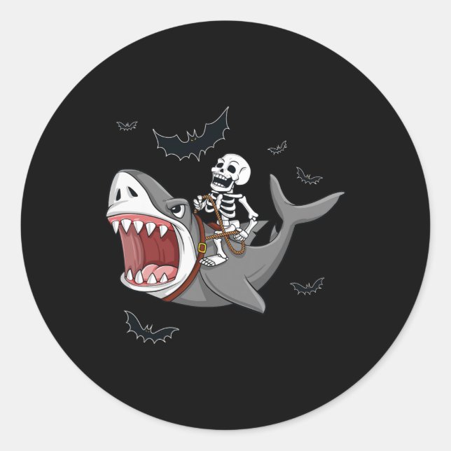 Adesivo Skeleton Riding Shark Scary Halloween Boys Garotas (Frente)