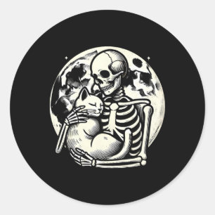 Adesivo Skeleton Segurando Gato Malandro Halloween Gótico