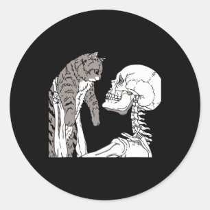Adesivo Skeleton Segurando Um Gato Preguiçoso De Halloween