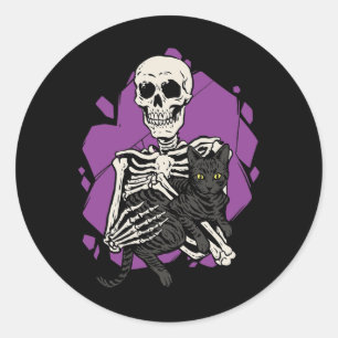 Adesivo Skeleton Segurando Um Gato Preto Preguiçoso Fosse