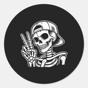 Adesivo Skeleton Sinal de Paz de Mão Retro Halloween Skele