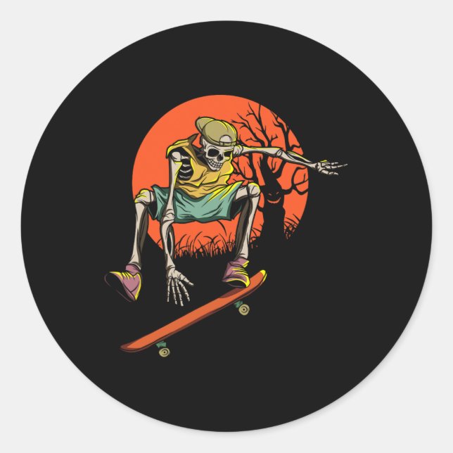 Adesivo Skeleton Skater No Dia Das Bruxas Com Skateboard (Frente)