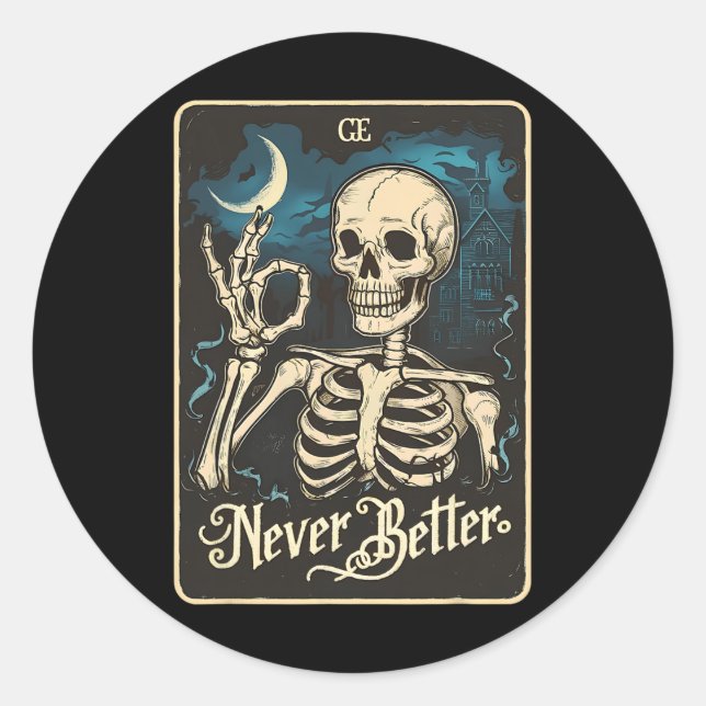 Adesivo Skeleton Tarot Card Nunca Melhor Skertar Halloween (Frente)