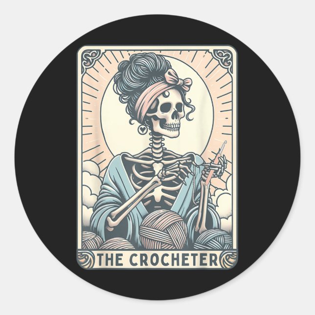 Adesivo Skeleton The Crocheter Mom Tarot Card Knitter Croc (Frente)