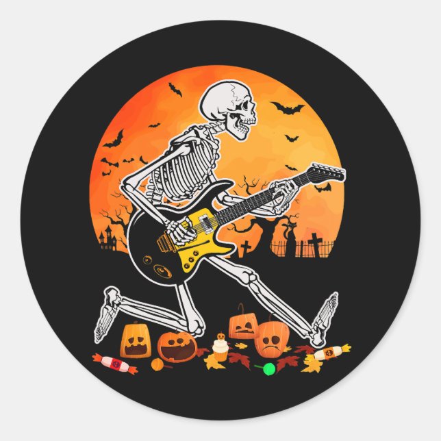 Adesivo Skeleton Tocando Violão Halloween Electric Ac (Frente)
