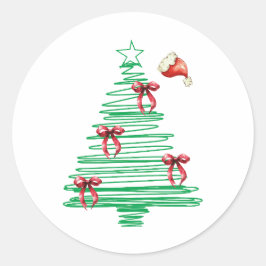 Adesivo sketchy christmas tree with red bow and santa hat