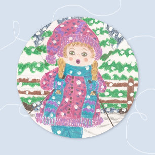 Adesivo Ski Girl Classic Round Sticker