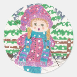 Adesivo Ski Girl Classic Round Sticker