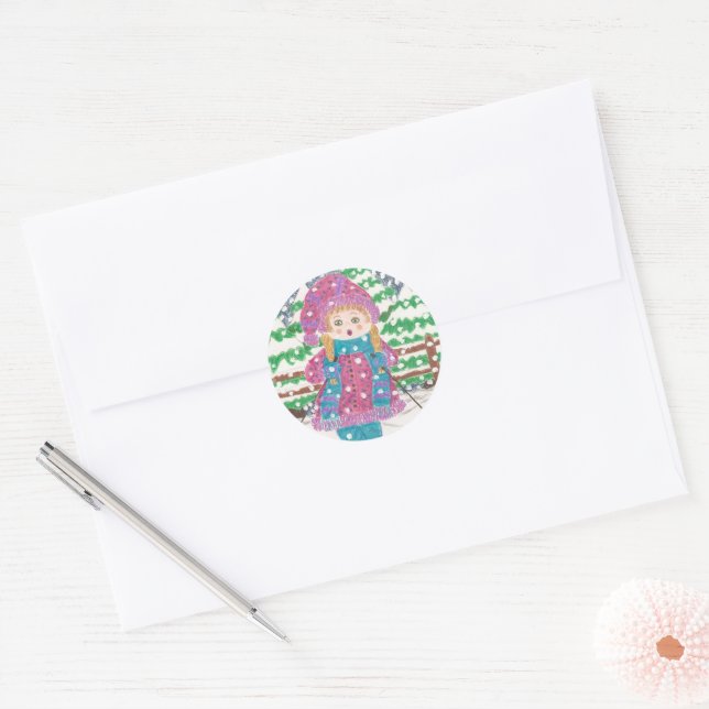 Adesivo Ski Girl Classic Round Sticker (Envelope)
