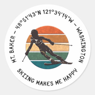 Adesivo Ski Mt. Baker, Washington - Lady Skier, Texto Pret