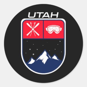 Adesivo Ski Utah Mountain Skiing Trail Skier Goggle Pole J