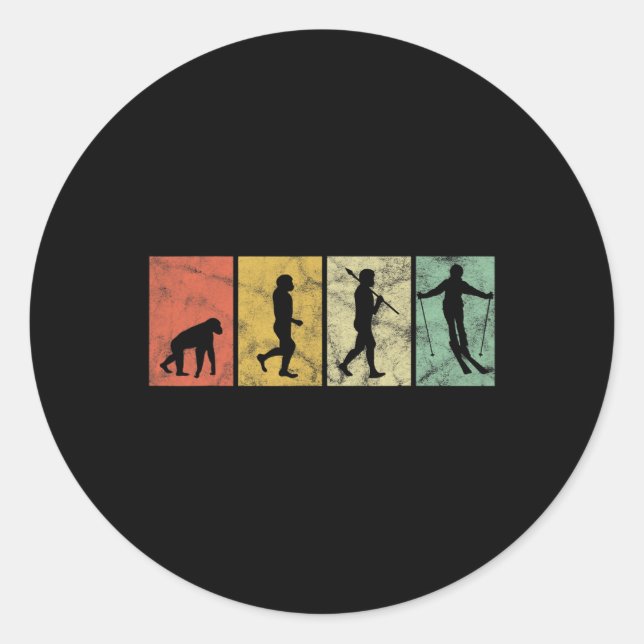 Adesivo Skier Evolution Of Man Skiing Ski Funny Retro Vint (Frente)