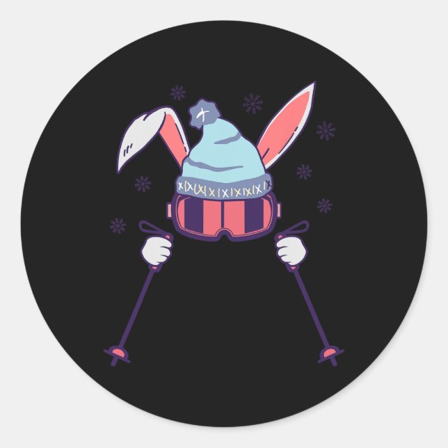 Adesivo Skiing Rabbit With Goggles And Ski Beanie Winter S (Frente)