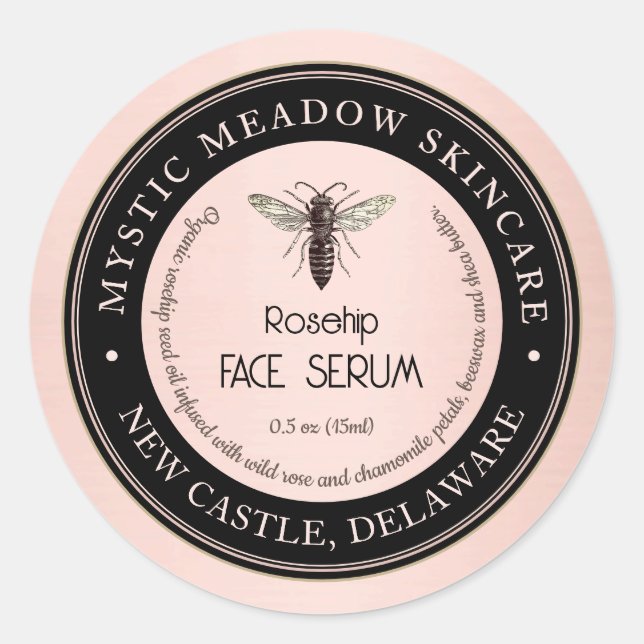 Adesivo Skincare Label Queen Bee Metallic RoseGold (Frente)