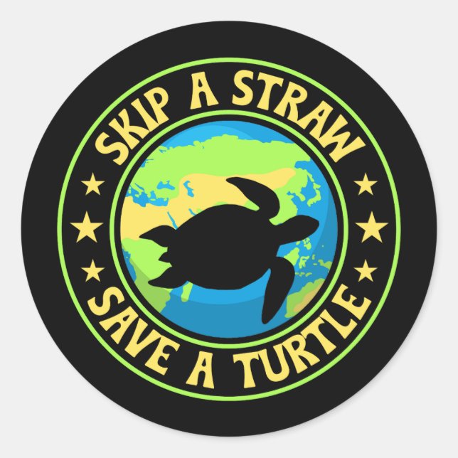 Adesivo Skip a Straw Save a Turtle - Eco Awareness Earth (Frente)