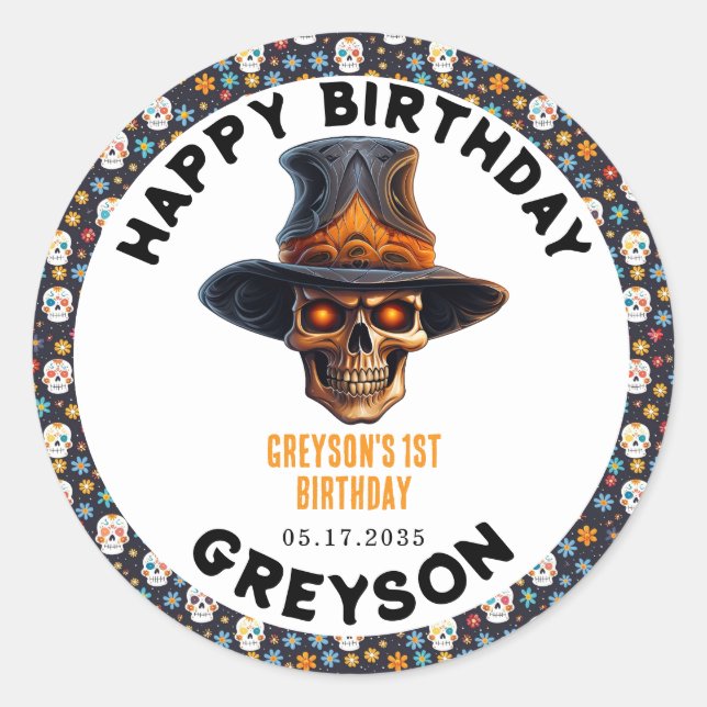 Adesivo Skull Halloween Kids Festa de Costume - Bonita e S (Frente)