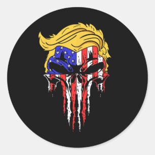Adesivo Skull Usa Flag Hair Presidente Engraçado Presente