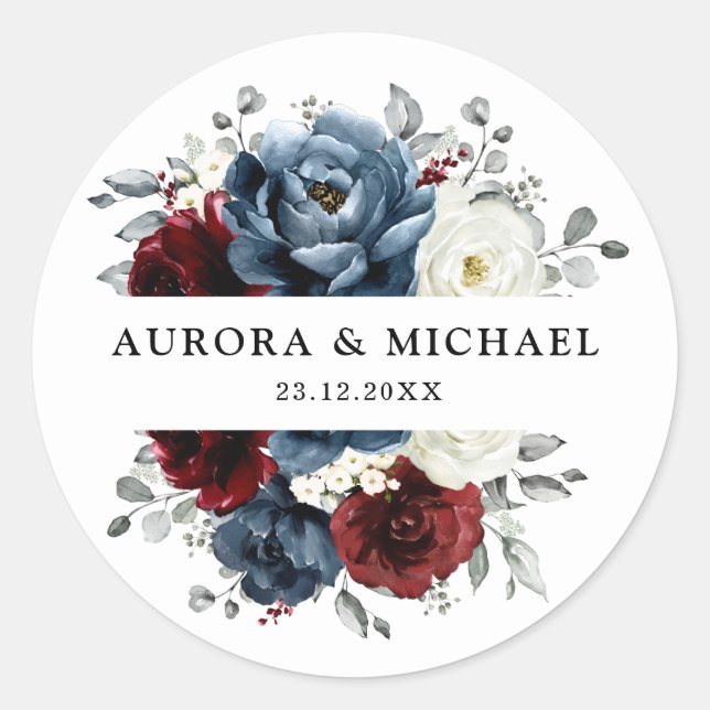 Adesivo Slate Blue Burgundy White Ivory Floral Casamento (Frente)