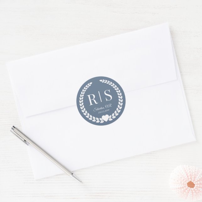 Adesivo Slate Blue Wedding Monogram Initials (Envelope)