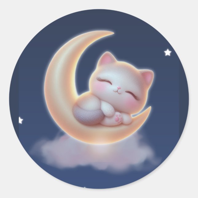 Adesivo Sleeping Kitten Moon – Cute Kawaii Sticker (Frente)
