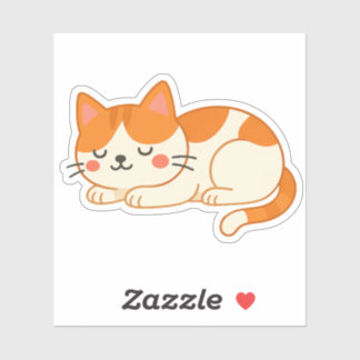 Adesivo Sleeping Orange and White Cat – Cute Cartoon Style