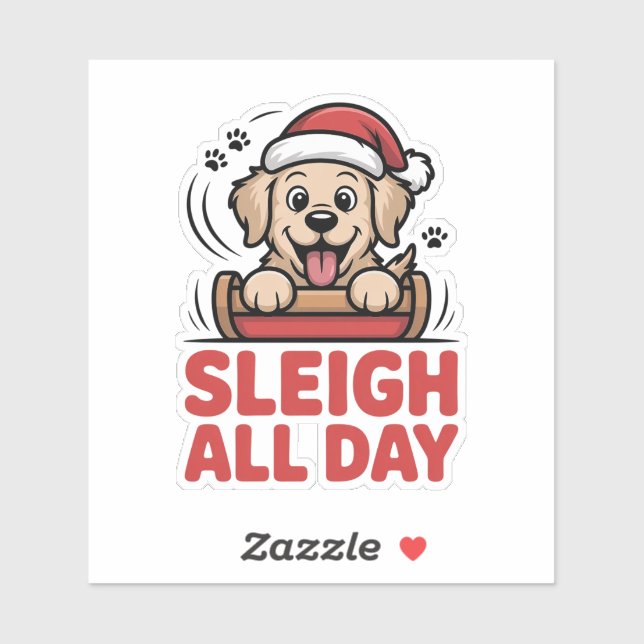 Adesivo Sleigh All Day - Golden Retriever Holiday (Folha)