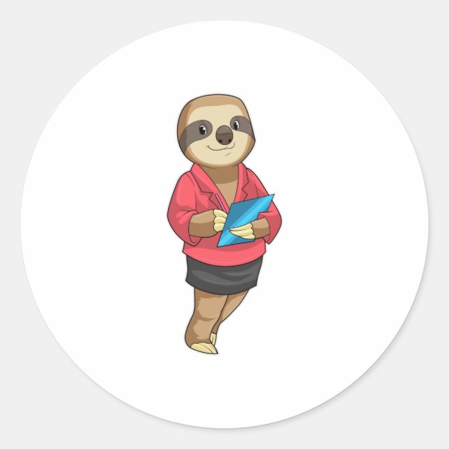Adesivo Sloth como Secretário com Notepad (Frente)