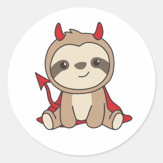 Adesivo Sloth Halloween Cute Devil Witume Clássico R (Frente)