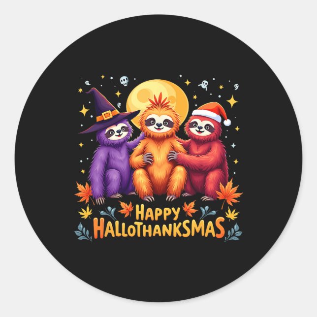Adesivo Sloth Happy Hallothanksmas Dia das Bruxas (Frente)