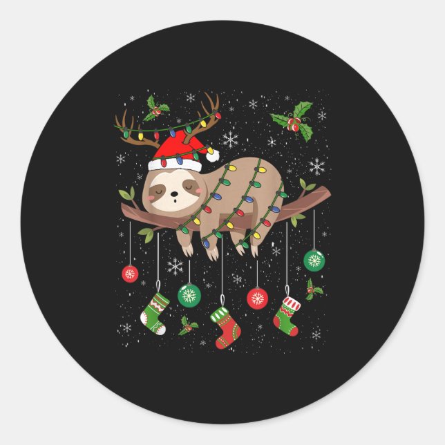Adesivo Sloths Xmas Lighting Reindeer Santa Hat Sloth Chri (Frente)