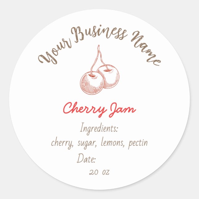 Adesivo Small Organic Business Ingredients Cherry Jam (Frente)