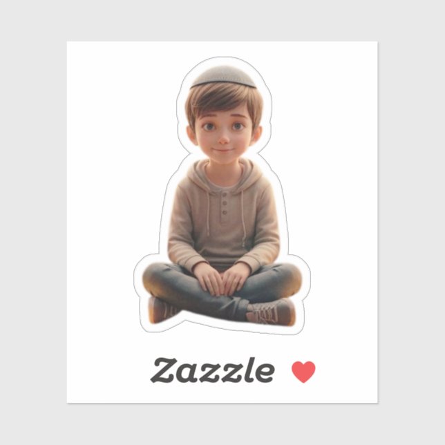Adesivo Smiling Jewish Boy – Cute Design with Kippah (Folha)