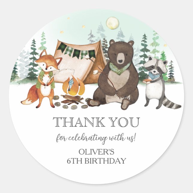 Adesivo S'more Acampando Bear Fox Raccoon Bonfire Aniversá (Frente)