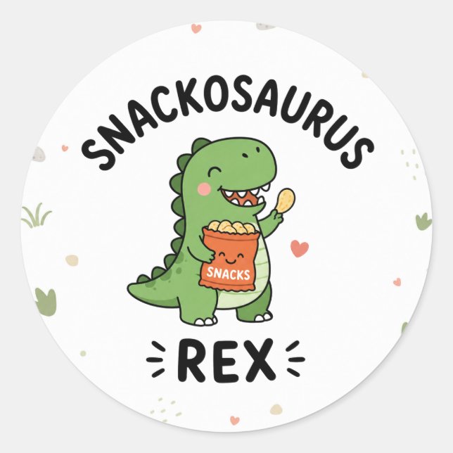 Adesivo Snackosaurus Rex Design de Lanche de Dinossauro Fo (Frente)