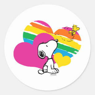 Adesivo Snoopy e Woodstock   Corações Arco-Íris