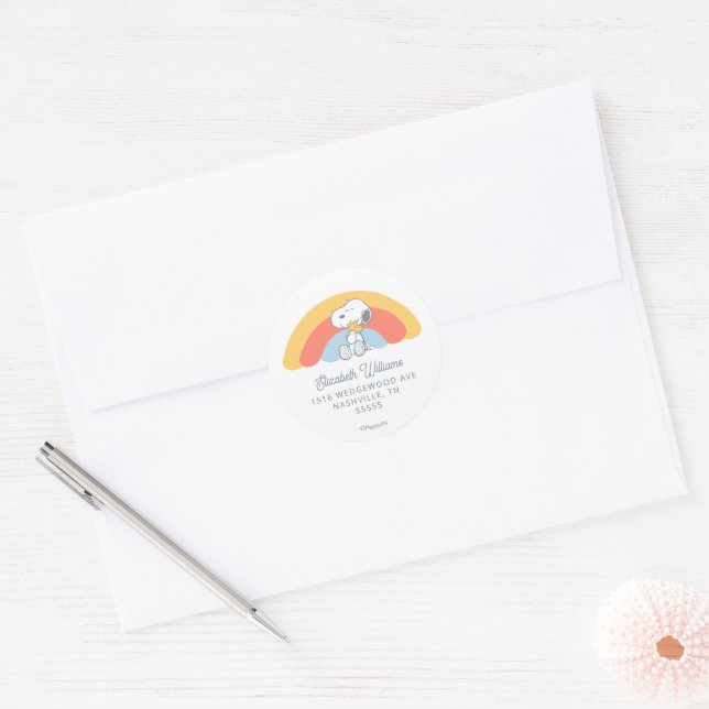 Adesivo Snoopy & Woodstock Rainbow Baby Shower Classic Rou (Envelope)
