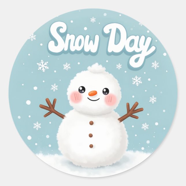 Adesivo Snow Day Winter Snowman Classic Round Sticker (Frente)