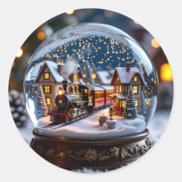 Adesivo Snow globe with Vintage Train and Village