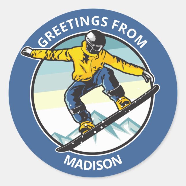 Adesivo SNOWBOARDER de nome e texto personalizado (Frente)