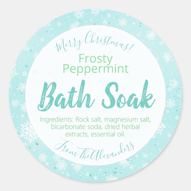 Adesivo Snowflake Peppermint Bath Bomb Salt Soak Label (Frente)