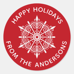 Adesivo Snowflake Red White Simples Vinheta de Natal