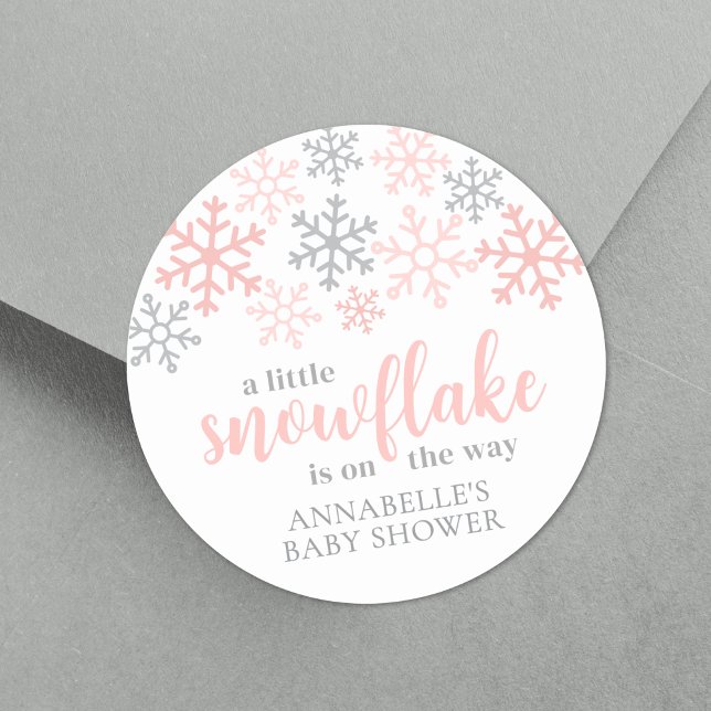 Adesivo Snowflake Winter Girl Baby Shower (Snowflake Winter Girl Baby Shower Classic Round Sticker)