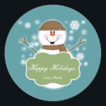 Adesivo Snowman Brown & Teal Christmas Sticker<br><div class="desc">Snowman Brown & Teal Christmas Holiday Sticker Personalizar com qualquer texto.</div>