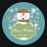 Adesivo Snowman Brown & Teal Christmas Sticker<br><div class="desc">Snowman Brown & Teal Christmas Holiday Sticker Personalizar com qualquer texto.</div>