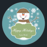 Adesivo Snowman Brown & Teal Christmas Sticker<br><div class="desc">Snowman Brown & Teal Christmas Holiday Sticker Personalizar com qualquer texto.</div>