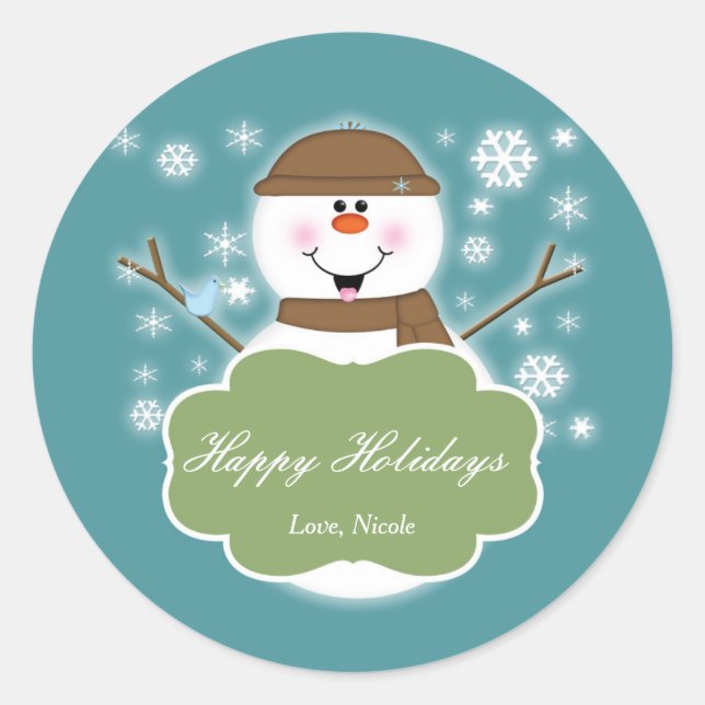 Adesivo Snowman Brown & Teal Christmas Sticker (Frente)