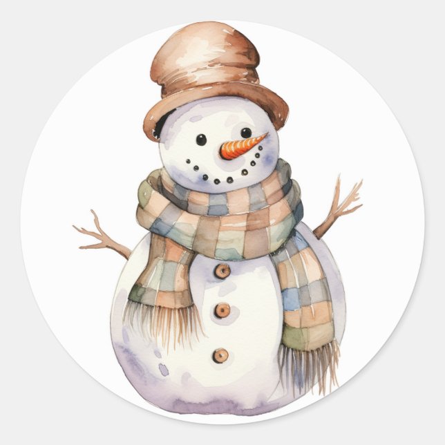 Adesivo Snowman com palitos de Natal de Brown Hat (Frente)