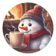 Snowman com Vapor de Café Quente